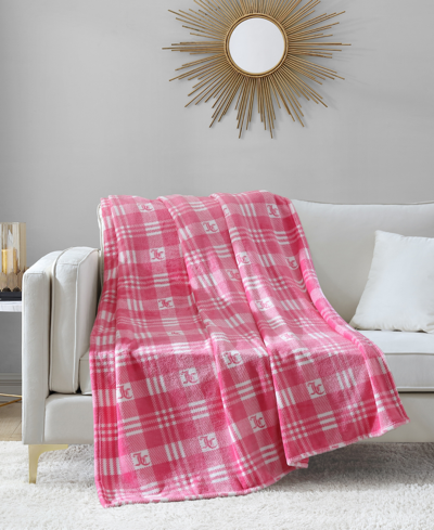 Juicy Couture Plush Plaid Fuzzy Throw, 50" X 70" In Pink