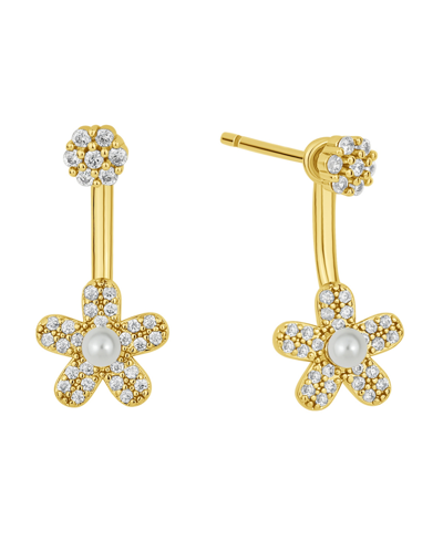 And Now This Cubic Zirconia And Simulated Imitation Pearl Jacket Drop Earring In Gold