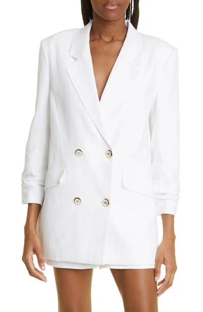 Ramy Brook Gianni Double Breasted Blazer In White Slub Linen