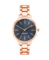 Nine West Women's Quartz Rose Gold-tone Alloy Link Bracelet Watch, 36mm In Navy,rose Gold-tone