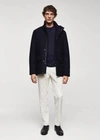 Mango Man Wool Coat Short Pockets Navy In Navy