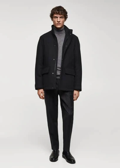 Mango Man Wool Coat Short Pockets Dark Heather Grey In Dark Heather Grey