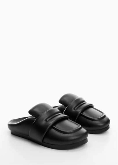 Mango Quilted Open Back Loafers Black