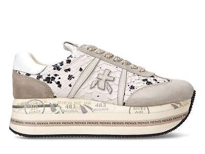 Pre-owned Premiata Frau Beth 6497 Schuh Turnschuhe Aus Leder Python Getupft Beige