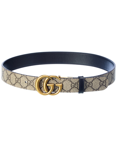 Gucci Gg Marmont Canvas And Leather Reversible Belt In Beige