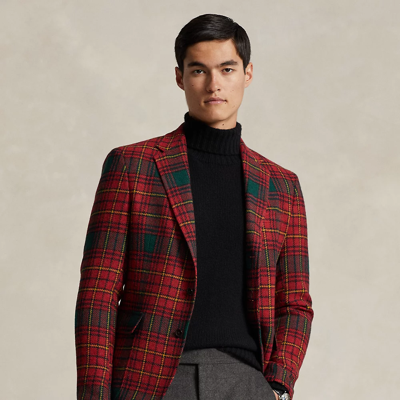 Ralph Lauren Polo Plaid Wool Tweed Sport Coat In Red Multi