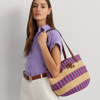 Lauren Ralph Lauren Striped Straw Medium Hartley Tote Bag In Natural/purple Jspr Mlt/l