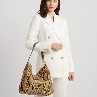 Lauren Ralph Lauren Faux-snakeskin Leather Large Kassie Shoulder Bag In Caramel