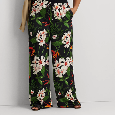 Lauren Woman Floral Satin Charmeuse Wide-leg Pant In Black/green/multi