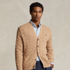 Ralph Lauren Cable-knit Cotton Cardigan In Camel Melange