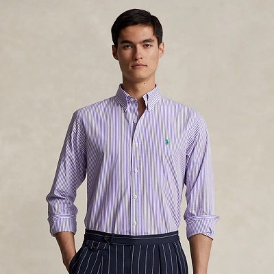 Ralph Lauren Classic Fit Striped Stretch Poplin Shirt In Lavender Striped