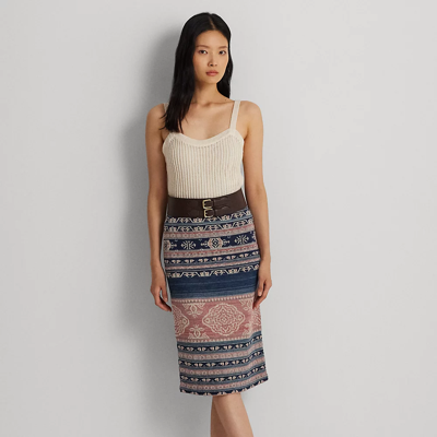 Lauren Petite Geo-motif Linen-cotton Pencil Skirt In Multi