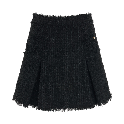 Balmain Tweed Flare Short Skirt In Black