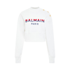 Balmain 3-button Flocked Logo-print Crop Sweatshirt