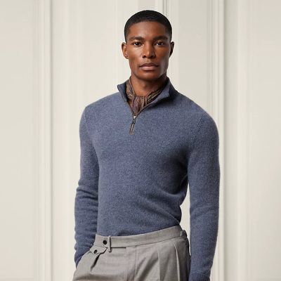Ralph Lauren Cashmere Birdseye Quarter-zip Sweater In Supply Blue Multi