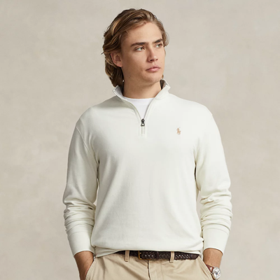 Ralph Lauren Luxury Jersey Quarter-zip Pullover In Parchment Cream