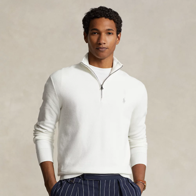Ralph Lauren Mesh-knit Cotton Quarter-zip Sweater In Deckwash White