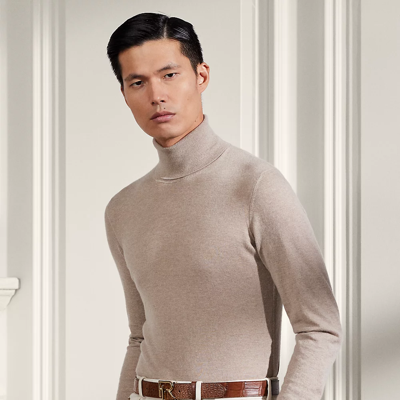 Ralph Lauren Purple Label Cashmere Turtleneck Sweater In Truffle Melange