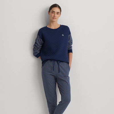 Lauren Ralph Lauren Striped Double-knit Jogger Pajama Set In Navy Stripe