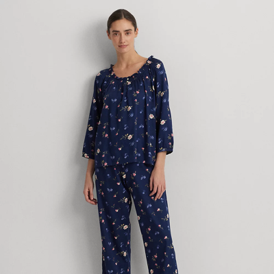 Lauren Ralph Lauren Floral Cotton-blend Sateen Pajama Set In Navy Print