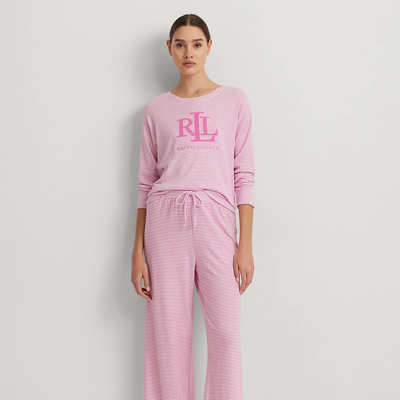 Lauren Ralph Lauren Striped Cotton-blend Jersey Pajama Set In Pink Stripe
