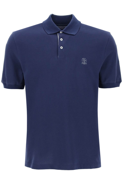 Brunello Cucinelli Logo-print Piqué Cotton Polo Shirt In Blue