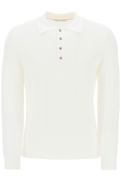 Brunello Cucinelli Ribbed Cotton Polo Shirt In White