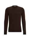 Hugo Boss Men's Regular-fit Sweater In Wool, Silk And Cashmere In Dark Brown