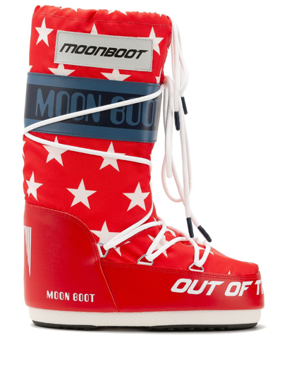 MOON BOOT RED ICON RETROBIKER STAR-PRINT BOOTS