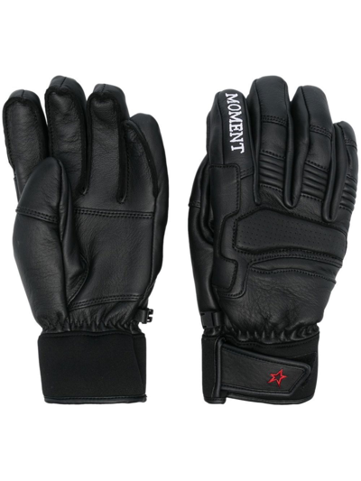 Embroidered padded leather ski gloves