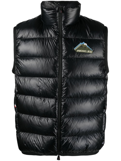 Moncler Jersey And Ripstop Down Vest In Black