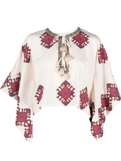 Johanna Ortiz Bushveld Cotton Poncho Top In Neutrals