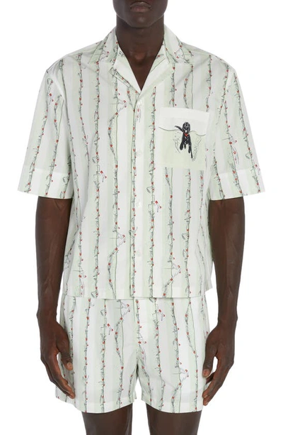 Bottega Veneta White & Green Printed Shirt In Light Cyan Red