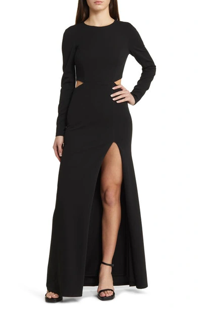 Lulus Going For The Wow Black Long Sleeve Cutout Maxi Dress