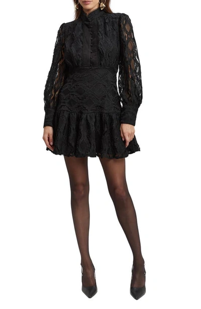 Bardot Remy Lace Long Sleeve Minidress In Black