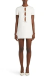 Valentino Crystal Bow Keyhole Cutout Mini Dress In White Silver