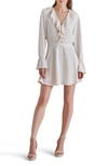 Steve Madden Farron Ruffle Neck Long Sleeve Georgette Minidress In Whisper White