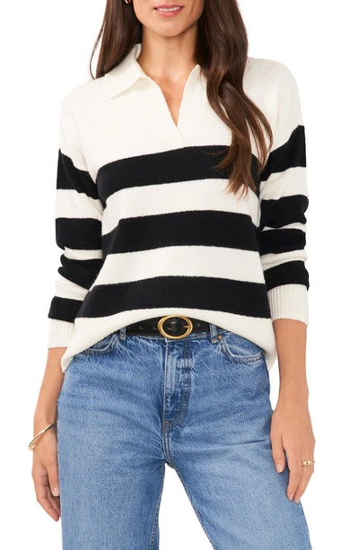 Vince Camuto Stripe Polo Sweater In Antiq White