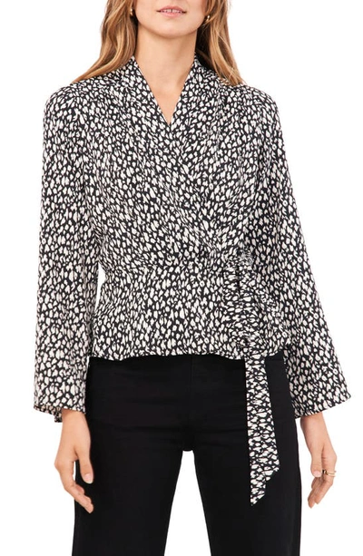 Vince Camuto Animal Print Faux Wrap Top In Rich Black