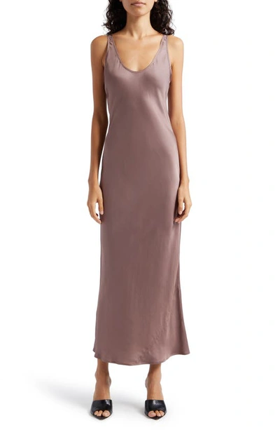 L Agence Akiya Satin Tank Maxi Dress In Deep Taupe