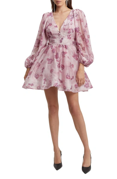 Bardot Eva Floral Long Sleeve Minidress In Pink Floral