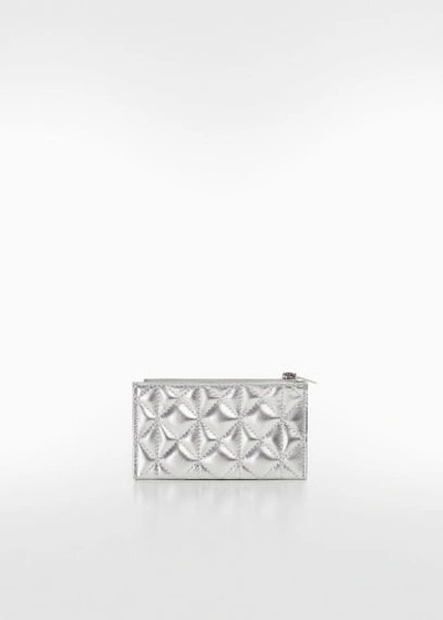 Mango Quilted Purse With Logo Silver In Argent