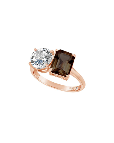 Suzy Levian Rose Gold Over Silver 5.00 Ct. Tw. Gemstone Toi Et Moi Ring In Rose Gold/brown