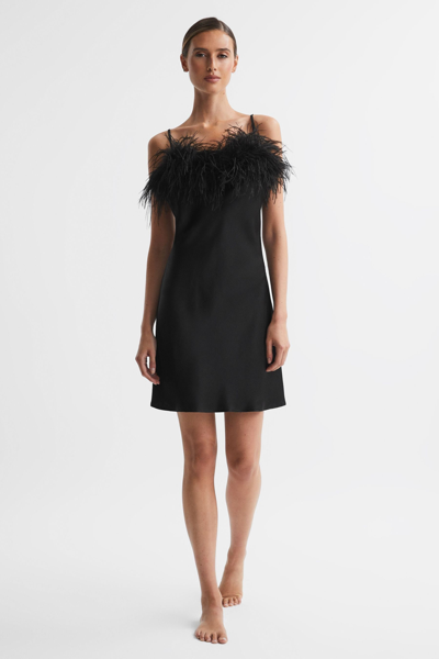 Sleeper French Kiss Ostrich-trim Minidress In Black