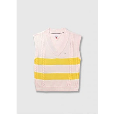 Tommy Hilfiger Womens Striped V Neck Waistcoat In Pink