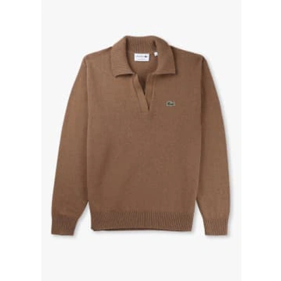 Lacoste Womens Cashmere V Neck Jumper In Cookie In Brown