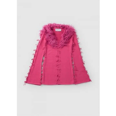 House Of Sunny Womens Laced Peggy Fluffy Collar Cardigan In Kelly Pink