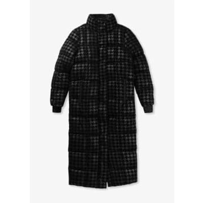 Holland Cooper Womens Crawford Longline Flocked Coat In Mono Houndstooth