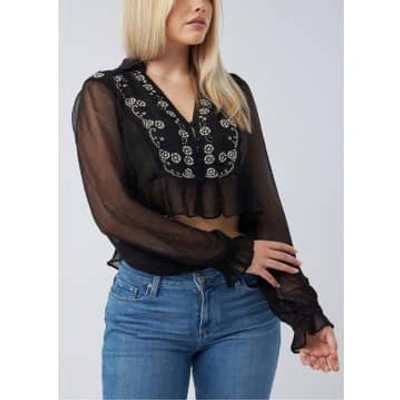 Free People Womens Kasey Sheer Embellished V Neck Blouse In Black