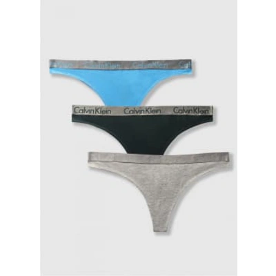 Calvin Klein Womens Tonal Logo Tape Thong Underwear 3 Pack In Grey Hthr/blue/green